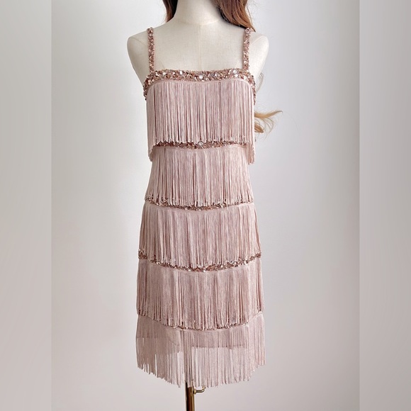 Aidan Mattox sequin fringe cocktail dress in Blush and Rose Gold - Picture 1 of 10